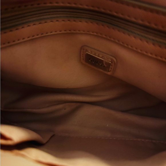 GUESS Peach Saffiano Crossbody Top Handle Bag w/ Bow Tassel & Long Strap - Picture 13 of 16